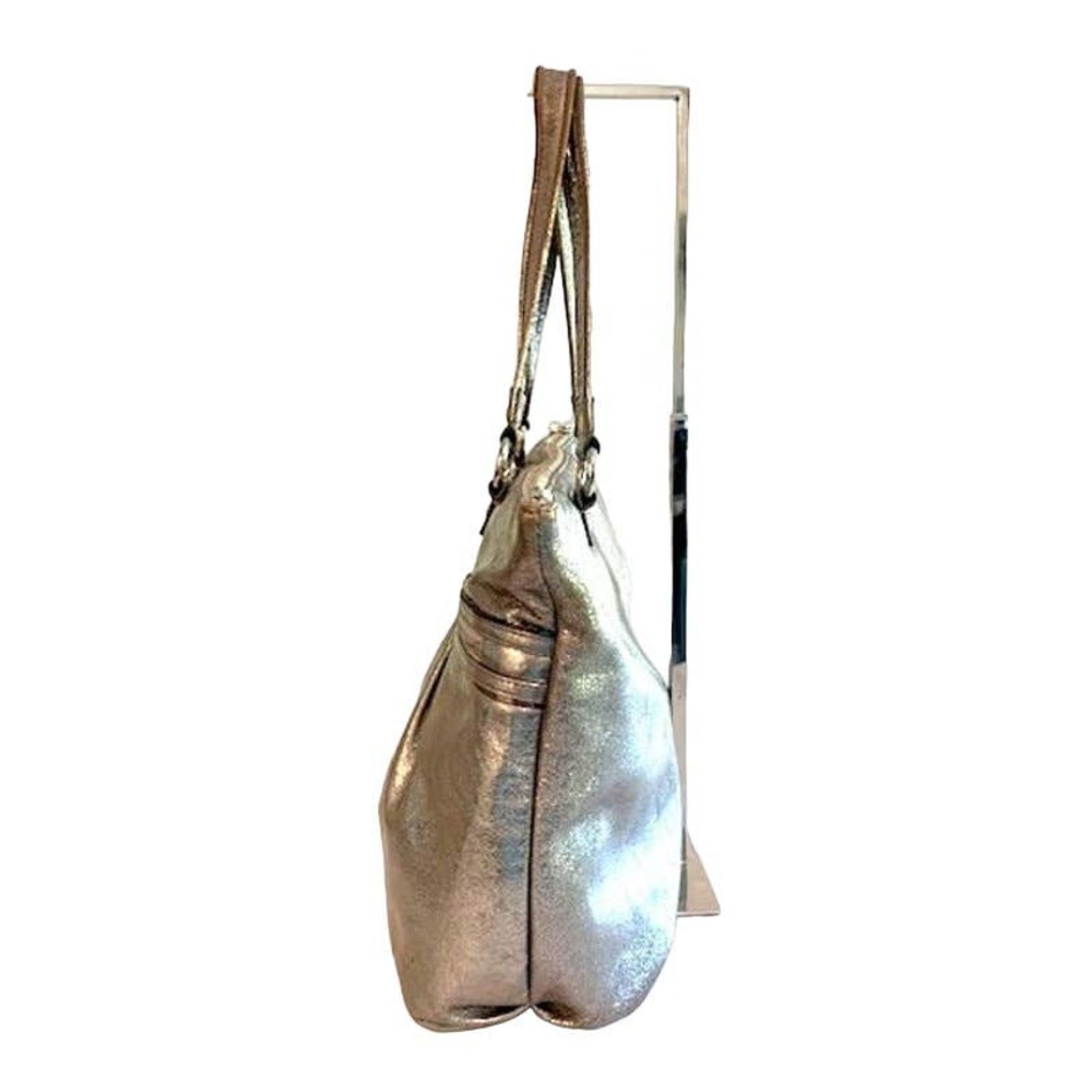 Coach Poppy Silver Pleated Metallic Leather Glam Tote Large - Picture 4 of 14